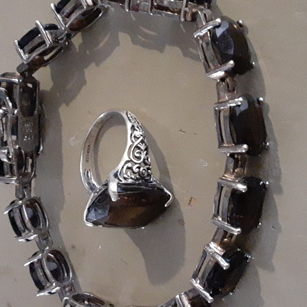 Garnet bracelet with matching ring sterling silver